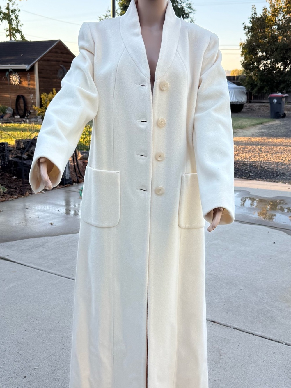 Spiegel Ivory Long Shawl Collar Button Front Coat